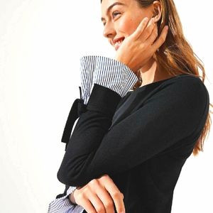 Loft Tie Cuff Sweater Black Plus Size 14